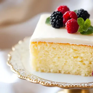 A slice of cake topped with berries on a decorative plate.